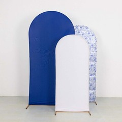 3 BLUE WHITE Assorted Fitted Round Top Arch Backdrop STAND COVERS Set Event