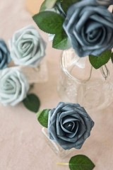 Ling’s Moment Artificial Flowers 25Pcs Dusty Blue & Navy Roses Decor w/Stems,…