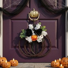 Fabric Plastic Rattan Pumpkin Floral Hanging Ornament for Seasonal Decor