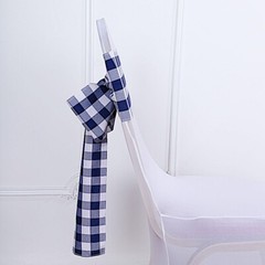 10 Navy Blue on White Gingham Buffalo Plaid Polyester CHAIR SASHES Decorations