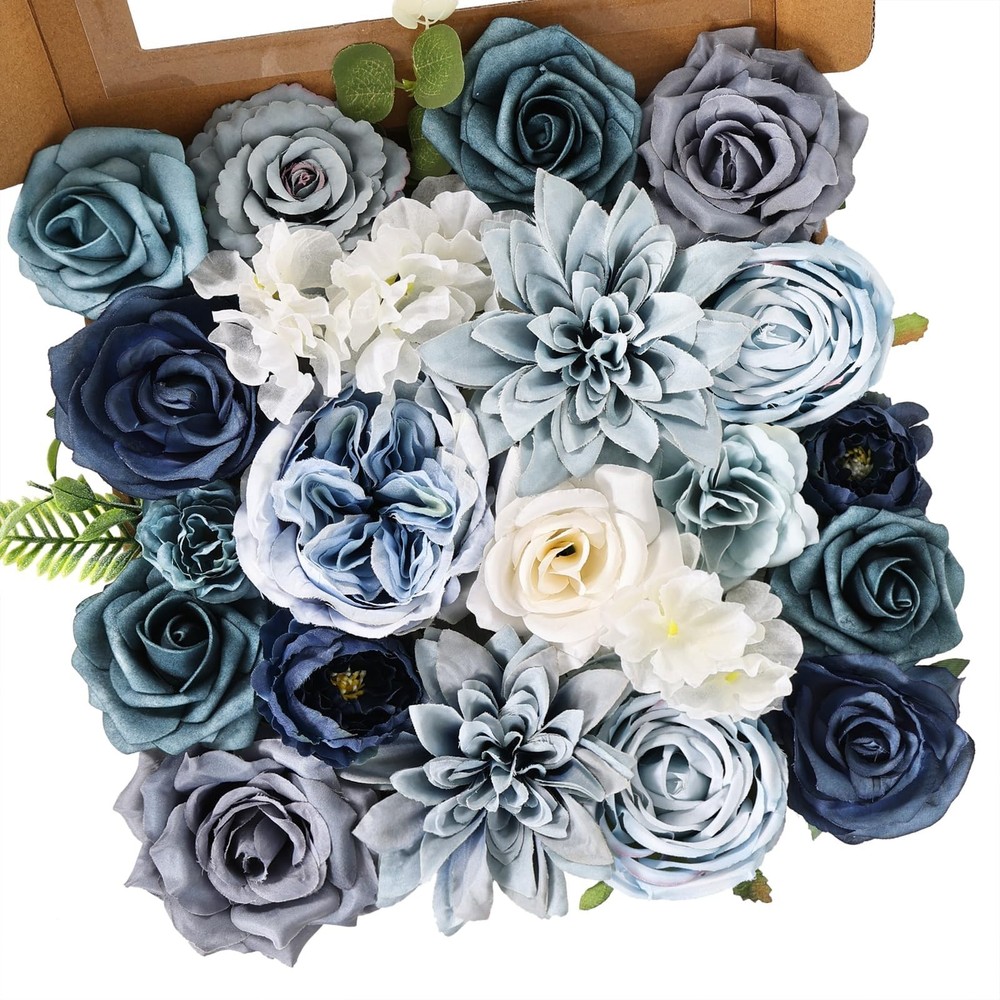 Artificial Flowers Combo Box Set Dusty Blue Bouquet Flowers for Wedding Cente…