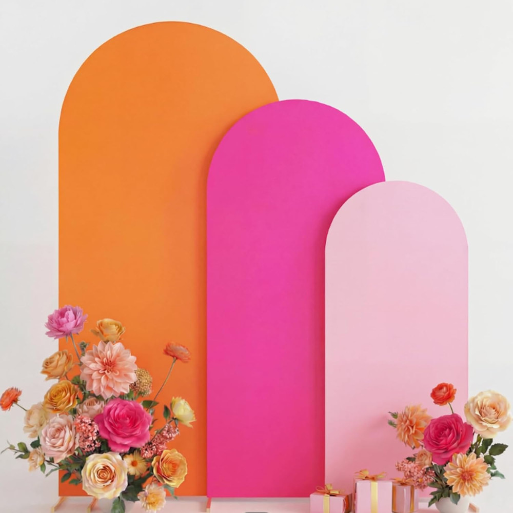 3 Set Orange Rose Red Pink Party Arch Backdrop Cover 7.2Ft, 6.6Ft, 6Ft Spandex F