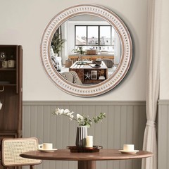 24 Inches Rustic Round Wall Mirrors – Wooden Farmhouse Circle Mirror for Bath…