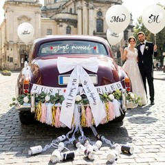 37 Pcs Wedding Car Decorations – Just Married Jumbo Bows, Vines, Balloons & Sign
