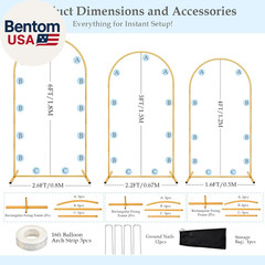 Wedding Arch Backdrop Stand, 6FT, 5FT, 4FT Set of 3 Metal Gold Balloon Arch Kit