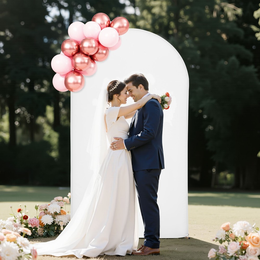 Uimoso Wedding Arch Backdrop Stand Metal 7.2ft Stand Gold Party Decor with Cover