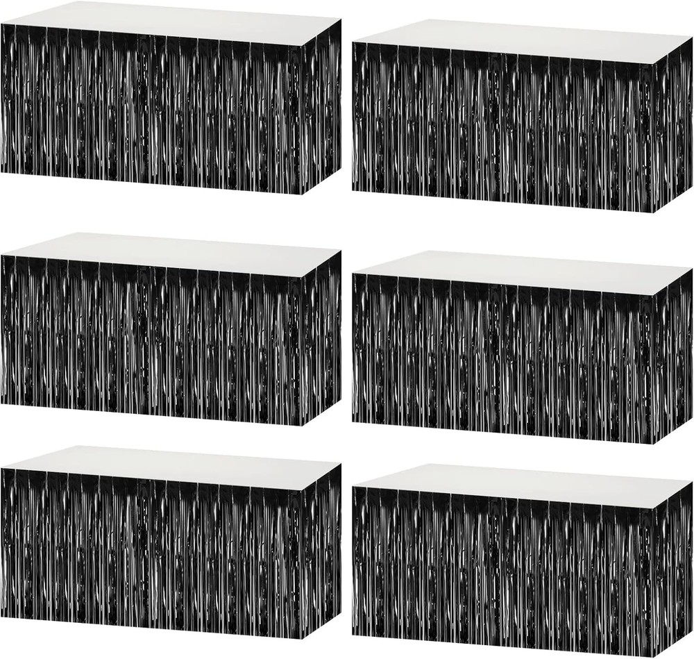 6 Pack 29×108 Inch Metallic Foil Fringe Tinsel Table Skirts Banner for Rectan…