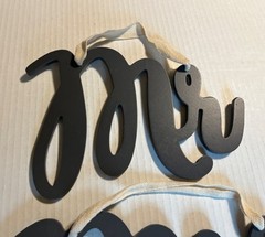 Mr & Mrs Wooden Rustic Hanging Wall Decor- Gray With White. Excellent Condition