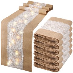 Xinnun 6 Pack Burlap Table Runner with LED String Lights, Modern Rustic Lace …