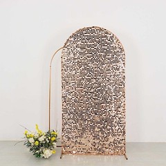7 ft BLUSH Big Payette Sequin Fitted Round Top Wedding Arch STAND COVER Party