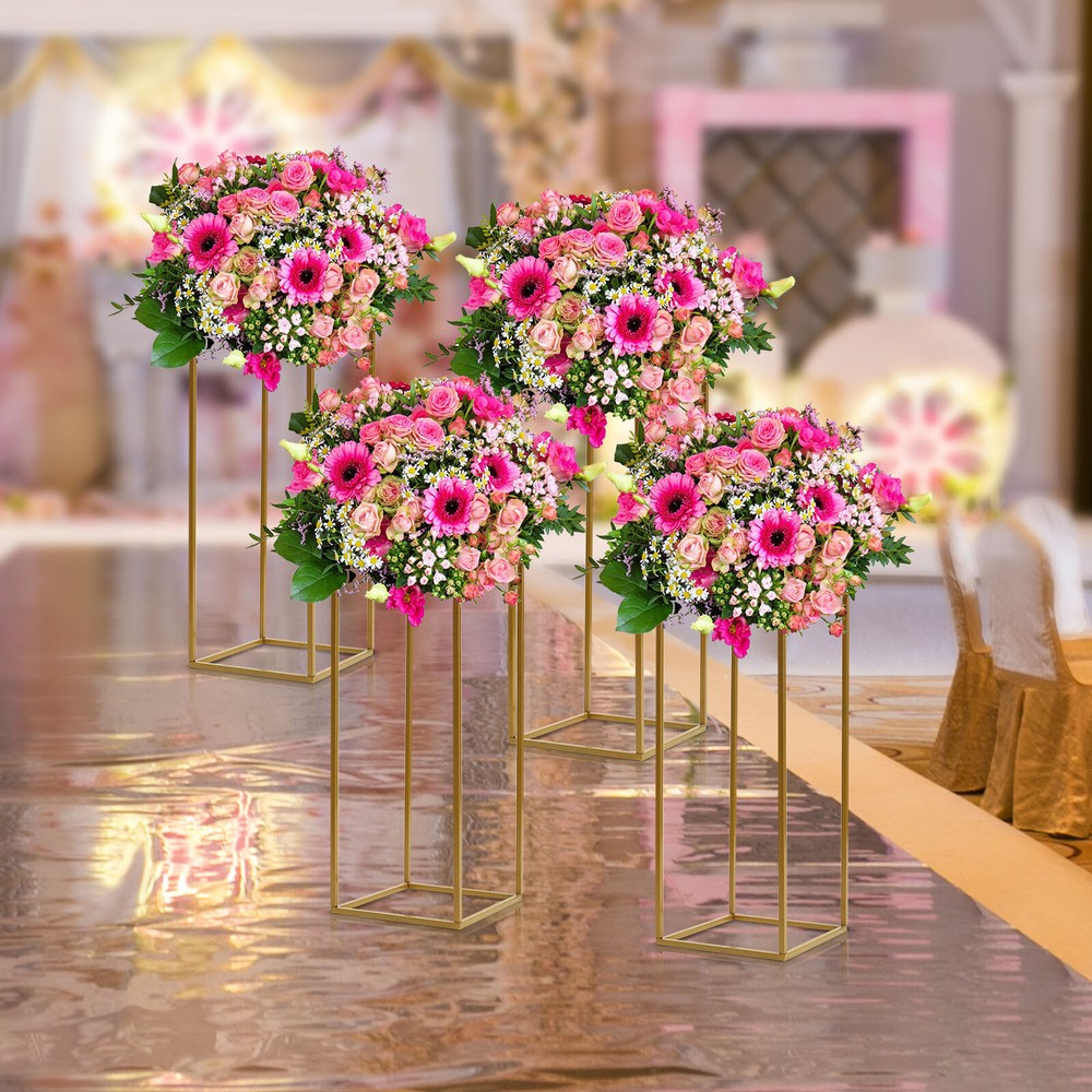 Gold Metal Column Flower Stand Wedding Party Backdrop Centerpiece Rack 4Pcs US