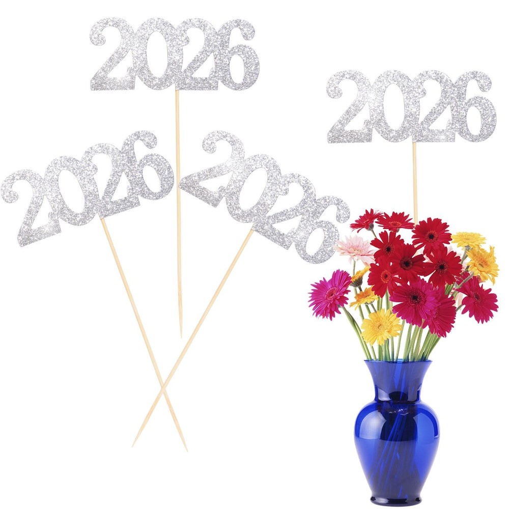 12 Pieces Glitter 2026 Centerpiece Sticks Silver Double Sided 2026 Graduation…