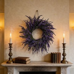 Handmade Look Lavender Wreath Plastic Hanging Decor for Garden Door Window