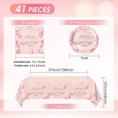 41Pcs Rose Gold Birthday Party Decorations Happy Birthday Plates and Napkins …