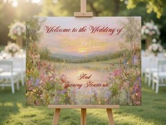 Custom Wedding Welcome Sign on Canvas | Romantic Floral Sunset Wildflowers