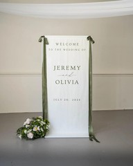 Boho Fabric Wedding Welcome Sign, Custom Linen Ceremony Banner S3