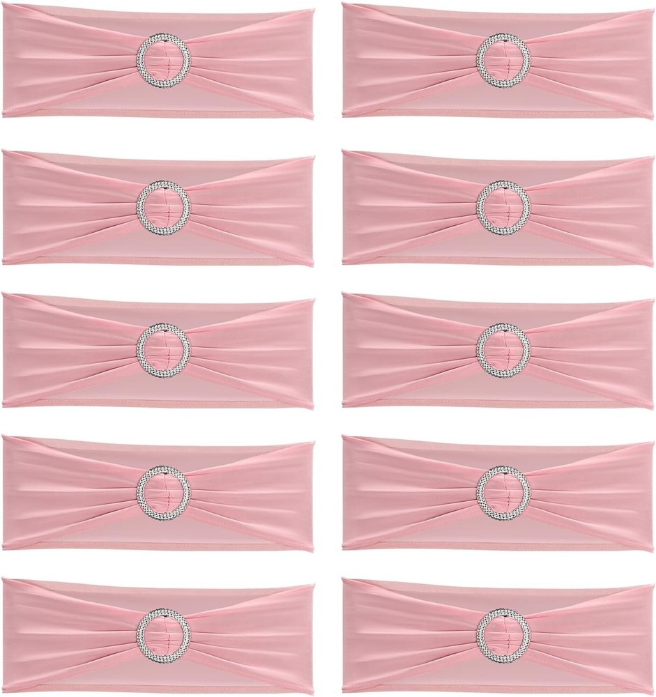 10pcs Stretch Chair Sashes Bows，Wedding Party Event Decorations- Pink
