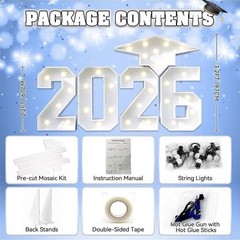 Marquee Numbers Sign 2026 3FT Pre Cut Light Foam Board Graduation Party