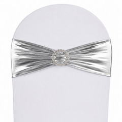 Spandex Chair Silver 30″ Metallic Stretch Sashes Rhinestone Decoration 150 Pcs