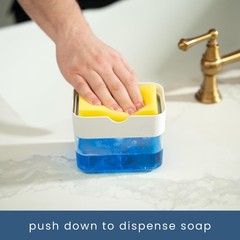 S&T INC. Dish Soap Dispenser and Sponge Holder for Kitchen Sink Matte White