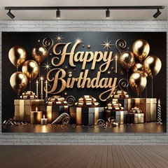 Black Glod Birthday Party Backdrop Luxury Black Glod Happy Birthday Banner Ph…