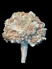 Handmade Bridal Brooch Bouquet Champagne Ivory Pearls Rhinestone Wedding