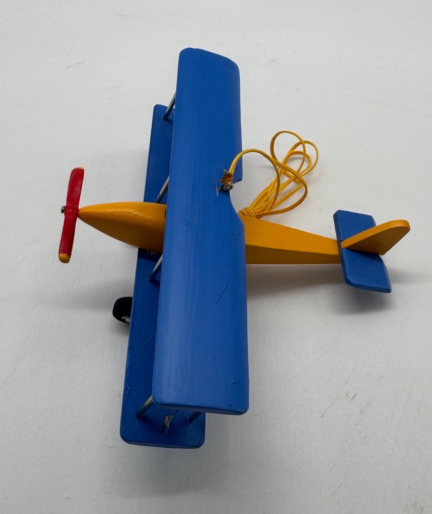 Hanging Airplane, Blue Yellow, Nursery Decor, Decorative Wooden Airplane