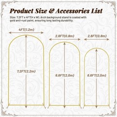 for Wedding Garden Decoration Backdrop Stand 7.2FT, 6.6FT, 6FT Golden Metal Arch