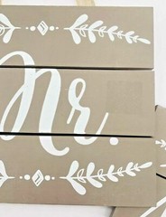 Set of 2 Burnes of Boston Wedding Chair Signs Wall Decor Mr. Mrs. Bride & Groom