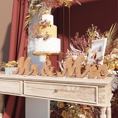 Rose Gold Wooden Mr & Mrs Signs & Just Married Banner Wedding Decorations