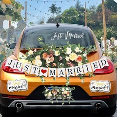 4Pcs Just Married Wedding Car Decorations Car Decor Kit with Large Ornate