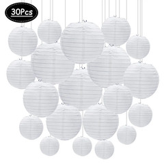 30Pcs/Set White Paper Lanterns Chinese Hanging round Lantern Lamp for Wedding An