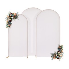 3-Piece Wedding Arch Stand Set Steel With Cotton Covers White Gold