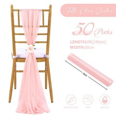 PakiInno Blush Chair Sashes Tulle Fabric: 50 Pcs Wedding Sheer Chair Bows Tie…