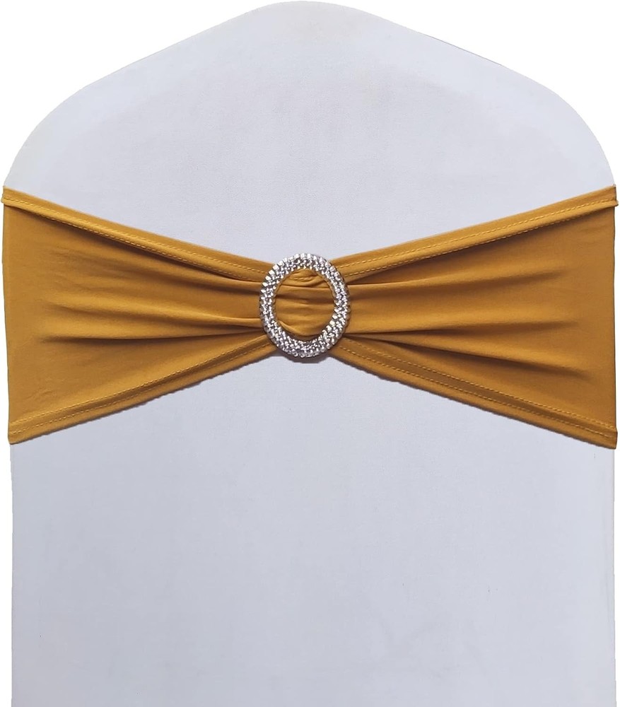 50PCS/100PCS Stretch Chair Sashes Bows Elastic Bands with Buckle Slider for