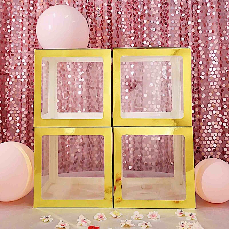 GOLD 12″ Transparent Balloon Boxes with Metallic Trim Centerpiece Decorations