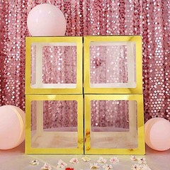 GOLD 12″ Transparent Balloon Boxes with Metallic Trim Centerpiece Decorations