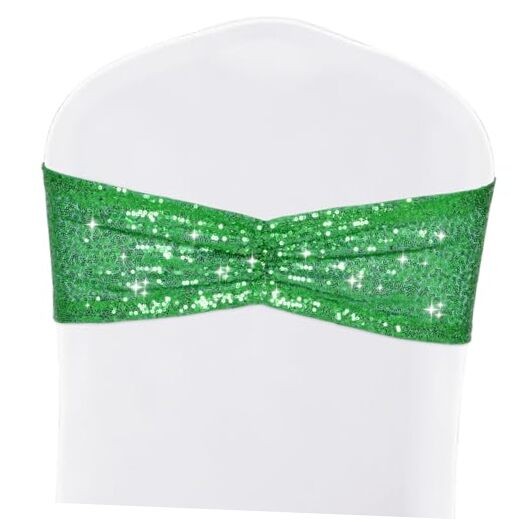 50 Pcs Sequin Chair Sashes Glitter Sequin Sashes Bands Decorative 50 PCS Green