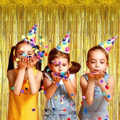 Gold Foil Fringe Curtain 4 Pack Metallic Tinsel Backdrop Photo Booth Party Decor