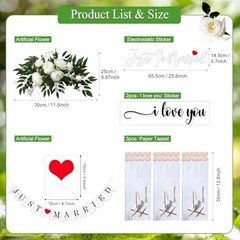 5PCS Just Married Decorations Set for Car – White Just Married Artificial