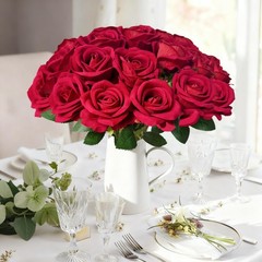 100Pcs Red Roses Artificial Flowers with Stems，Fake Roses Bouquet Fake Fl