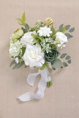 Wedding Bouquet 11 Inch White Artificial Rose Eucalyptus Bridesmaid Keepsake
