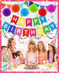 Happy Birthday Party Decorations – Colorful Happy Birthday Banner Swirl Strea…