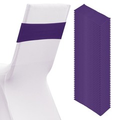 50 Pcs Spandex Chair Sashes Bows with Slider Buckle, Dark Purple