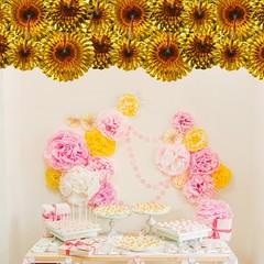 Hanging Paper Fans Party Set 6Pcs Decoration for Home Birthday Wedding(Gold)