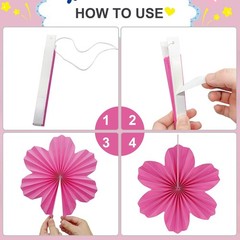 9 Pcs Pink Party Paper Flowers Decorations Hot Pink Paper Fans Hanging Orname…