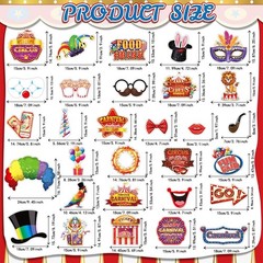 30 Pieces Carnival Photo Booth Props Funny Circus Carnival Photobooth Props C…