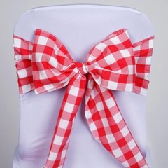 10 Red on White Gingham Buffalo Plaid Polyester CHAIR SASHES Decorations SALE