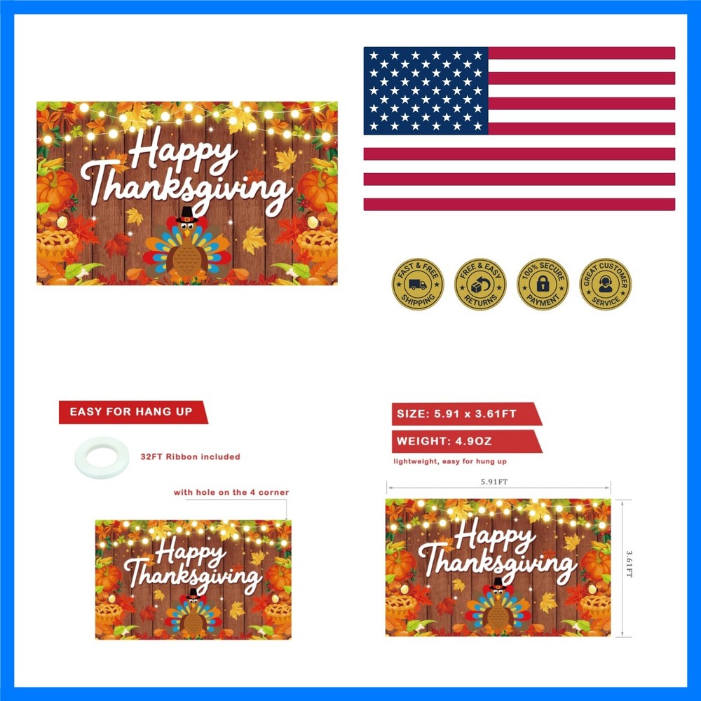 Thanksgiving Day Banner, 5.91×3.61FT, Polyester Fabric Backdrop, for Thanksgi…