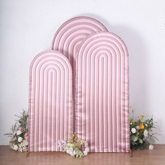 3 Dusty Rose Ripple Satin Round Top Wedding Arch Backdrop Stand Covers Set Party